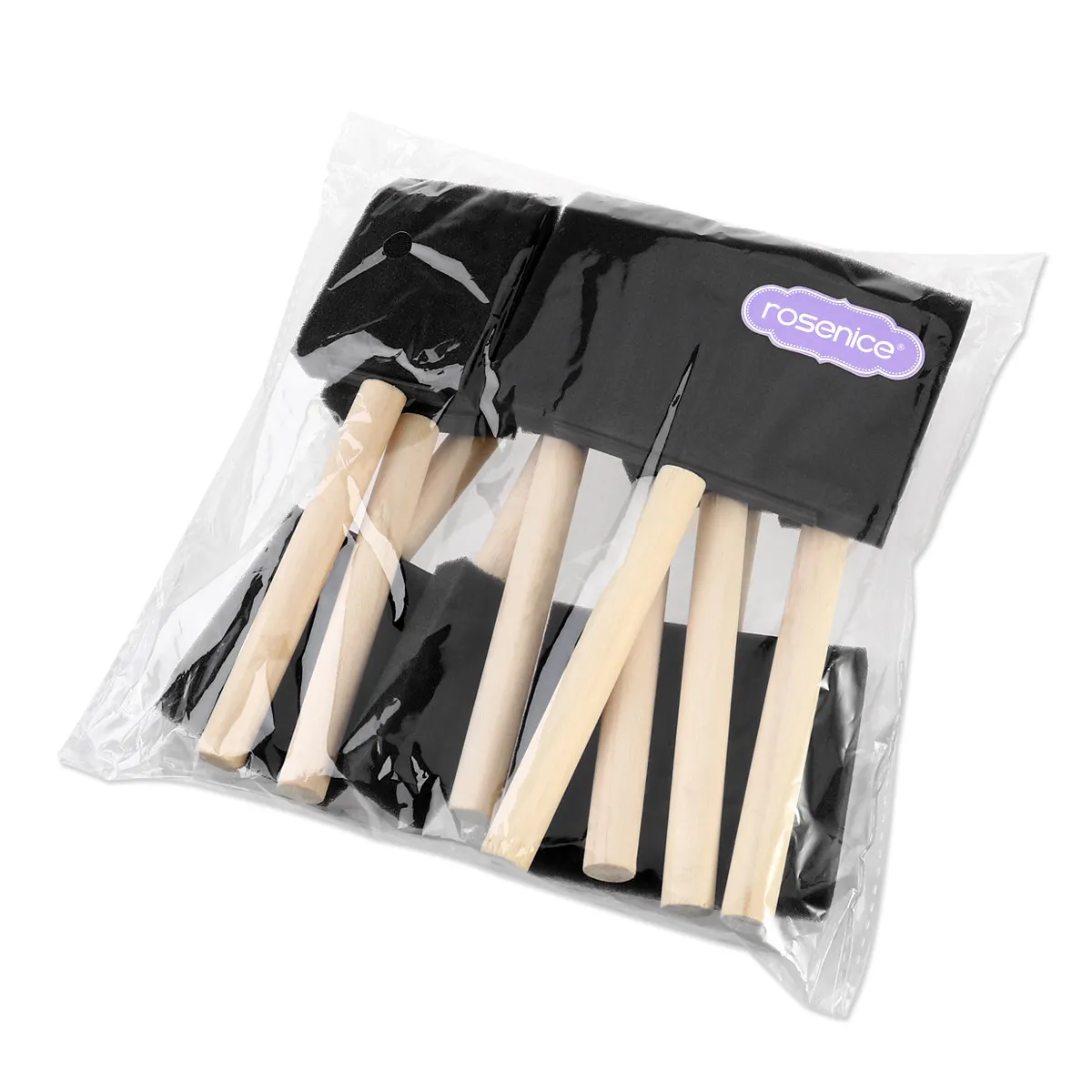 10Pcs Sponge Brush Set Hardwood Handles Flat Flexible Bevel-Tipped Paint Sponge Brush for Doodle Drawing Crafts Oil Paint