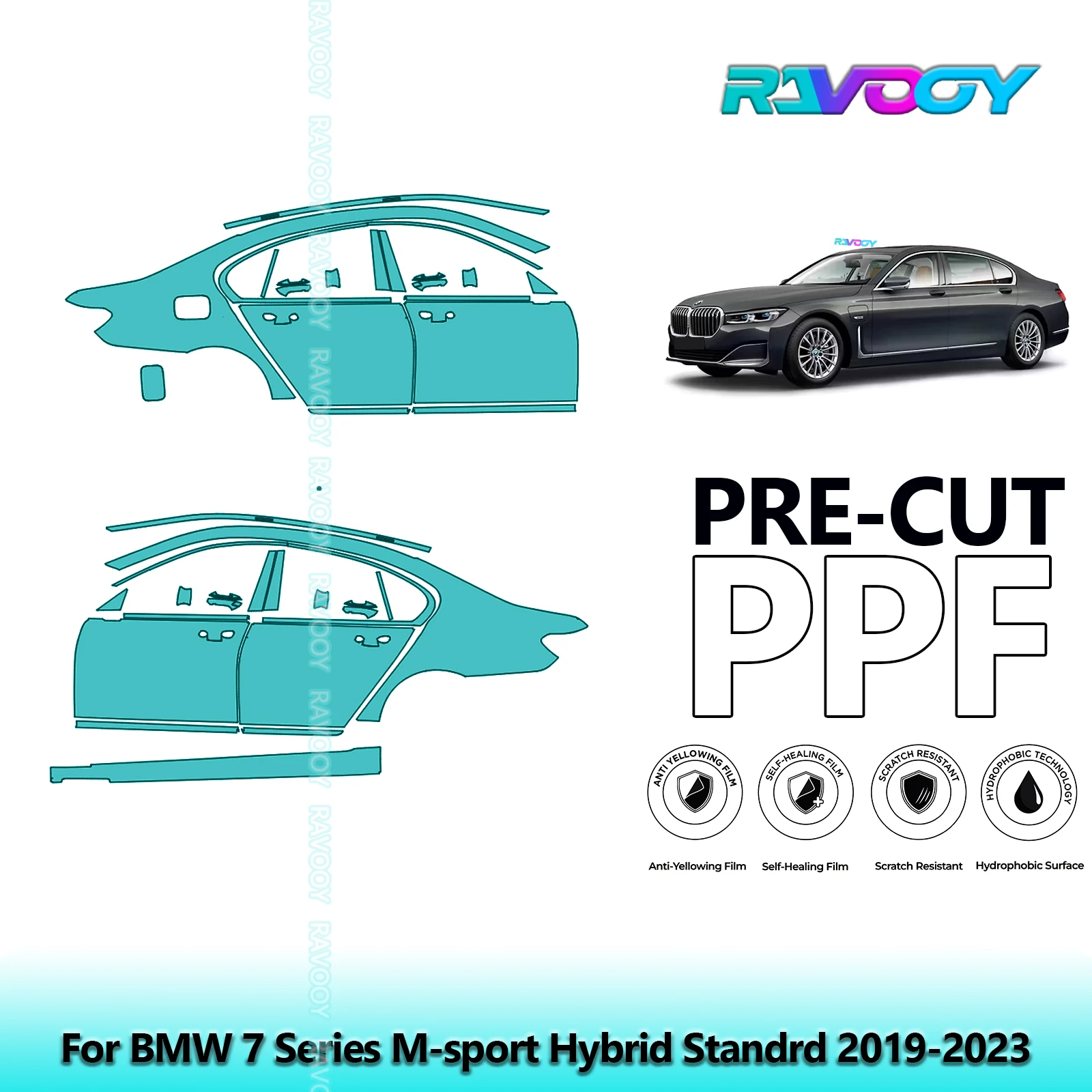 

For BMW 7 Series M-sport Hybrid Standrd 2019-2023 8.5mil Pre-Cut PPF Door & A/B Pillar Kit TPU Paint Protection Film Set