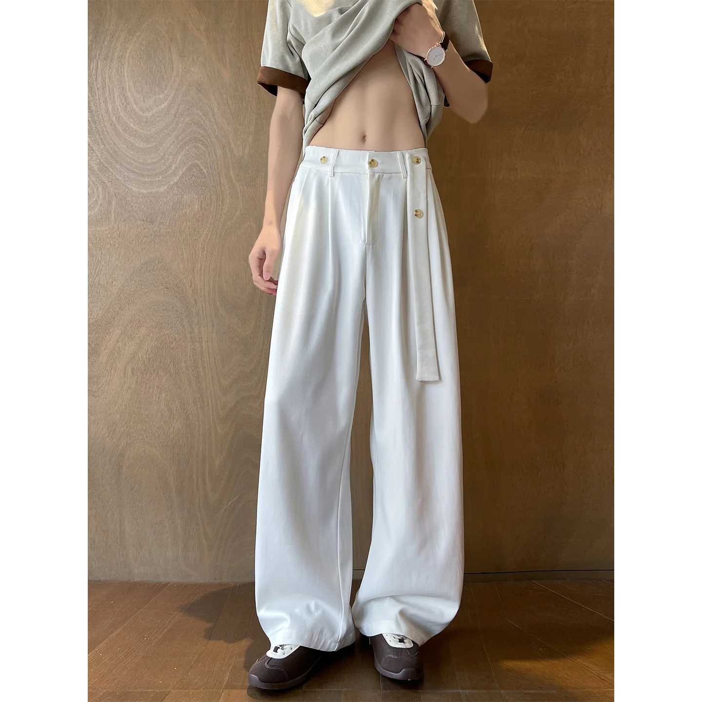 Men's Streetwear Trousers New Spring Autumn Fashion Trendy Solid Color Drape Curved Blade Pants Streetwear Commuter Urban Wear