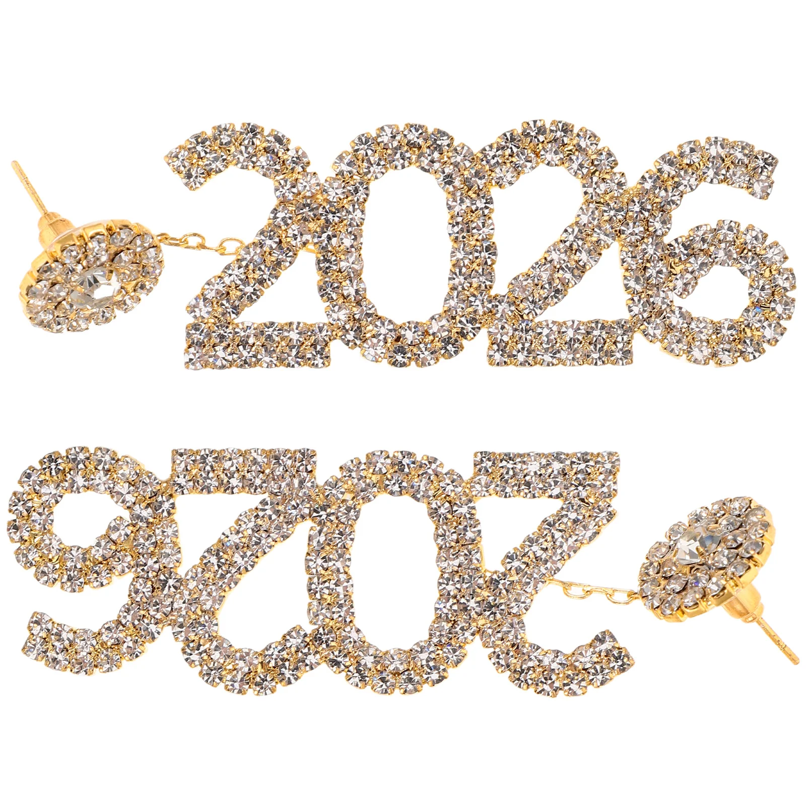 반짝이는 라인스톤 드롭 귀걸이 2개 세트, 우아한 새해 파티 주얼리, 2026 숫자 반짝이는 섬세한 드롭 귀걸이, 여성 축하용