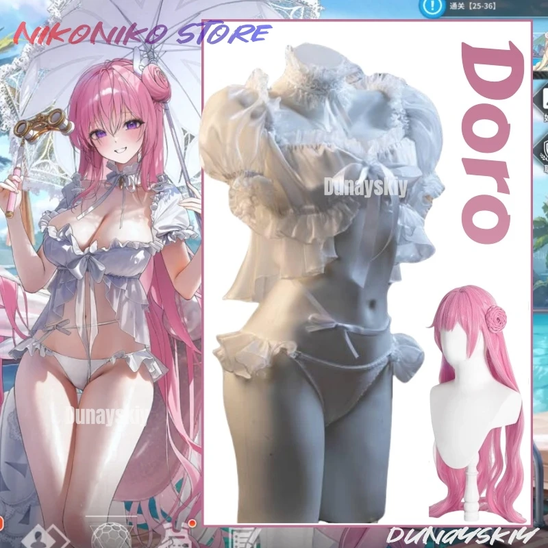 

Доро Косплей Костюм Аниме Игра NIKKE: Богиня Победы Белые Сексуальные Купальники Платье Парик Необычный Костюм Женщины Хэллоуин Вечеринка