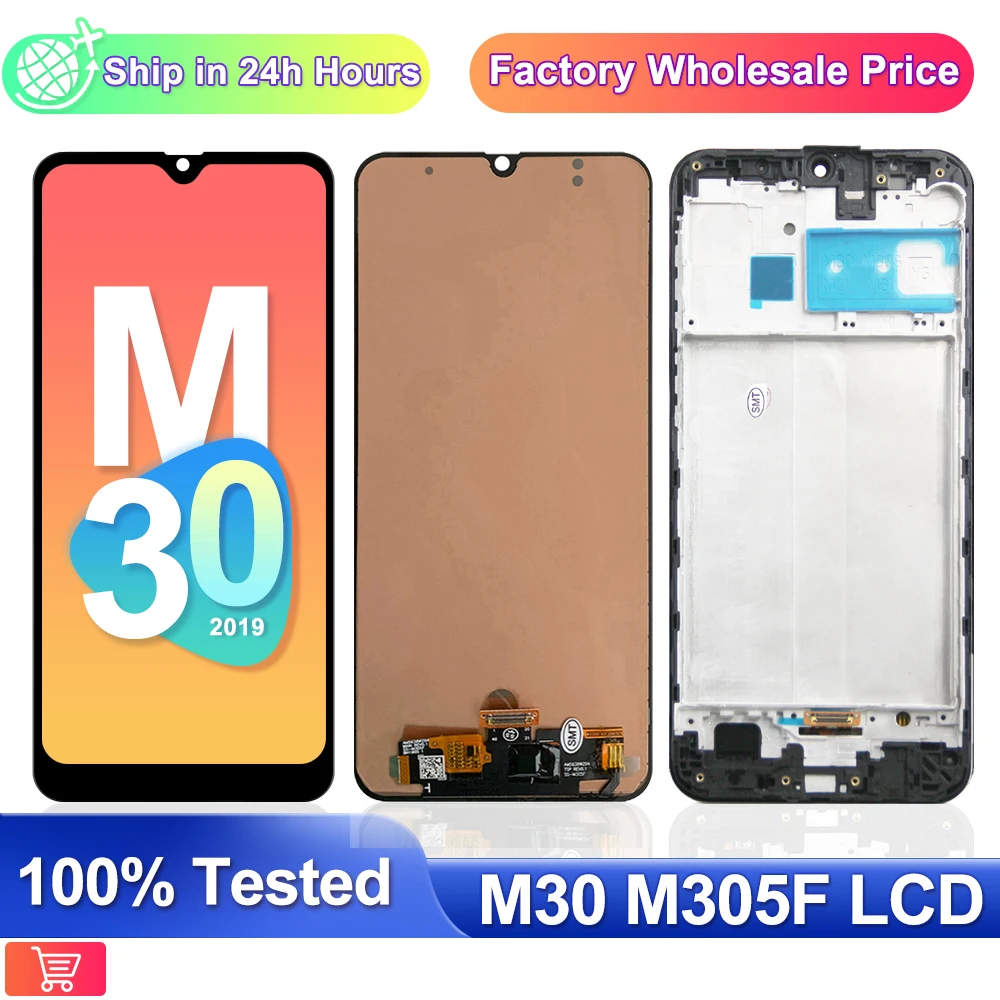 100% Test For Samsung Galaxy M30 LCD Display Touch Screen Digitizer Assembly with Frame For SM-M305F SM-M305FN SM-M305G SM-M305M