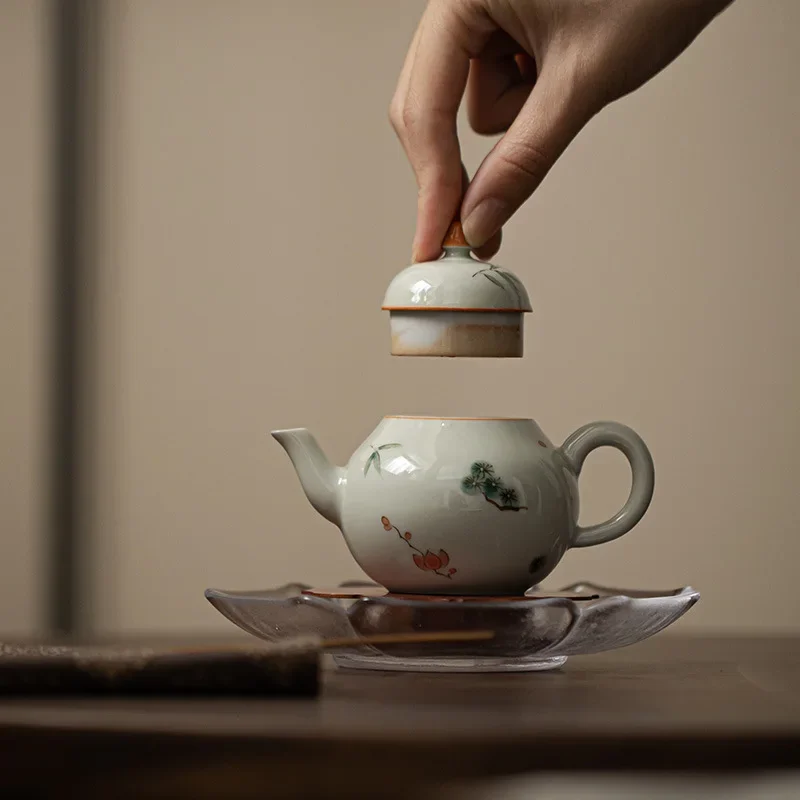 

Hand Painted Bamboo Chinese Ceramic Kettle Pine Teapot Tea Ceremony Set Milk Oolong Tea Tie Guan Yin Jasmine Teaware Type