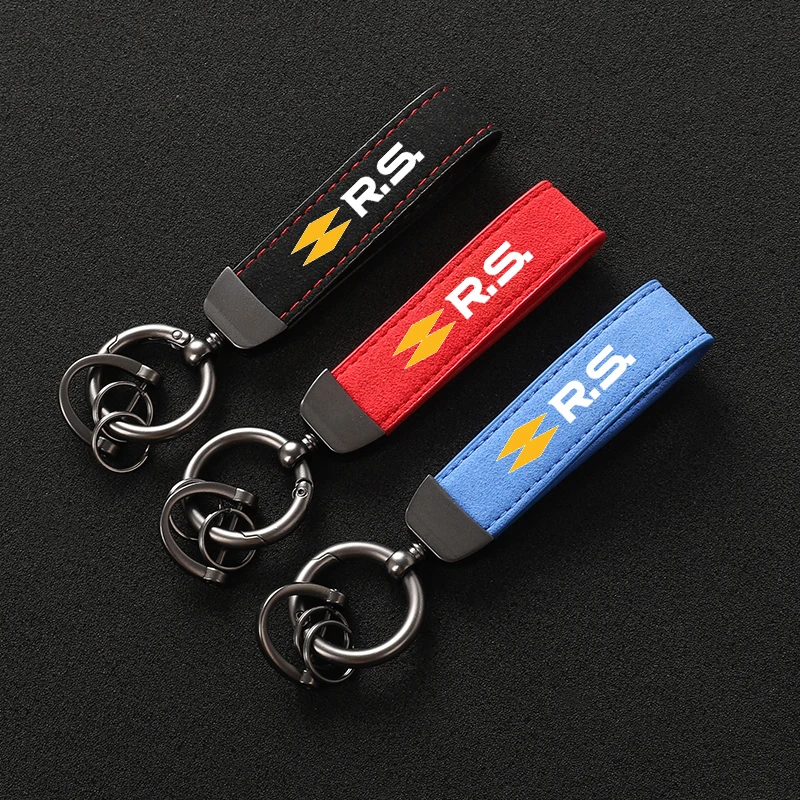 Suede Metal Buckle Car Keychain Business Gift with Logo keyring For Renault RS Clio Scenic Logan Megane Koleos Sandero Safrane