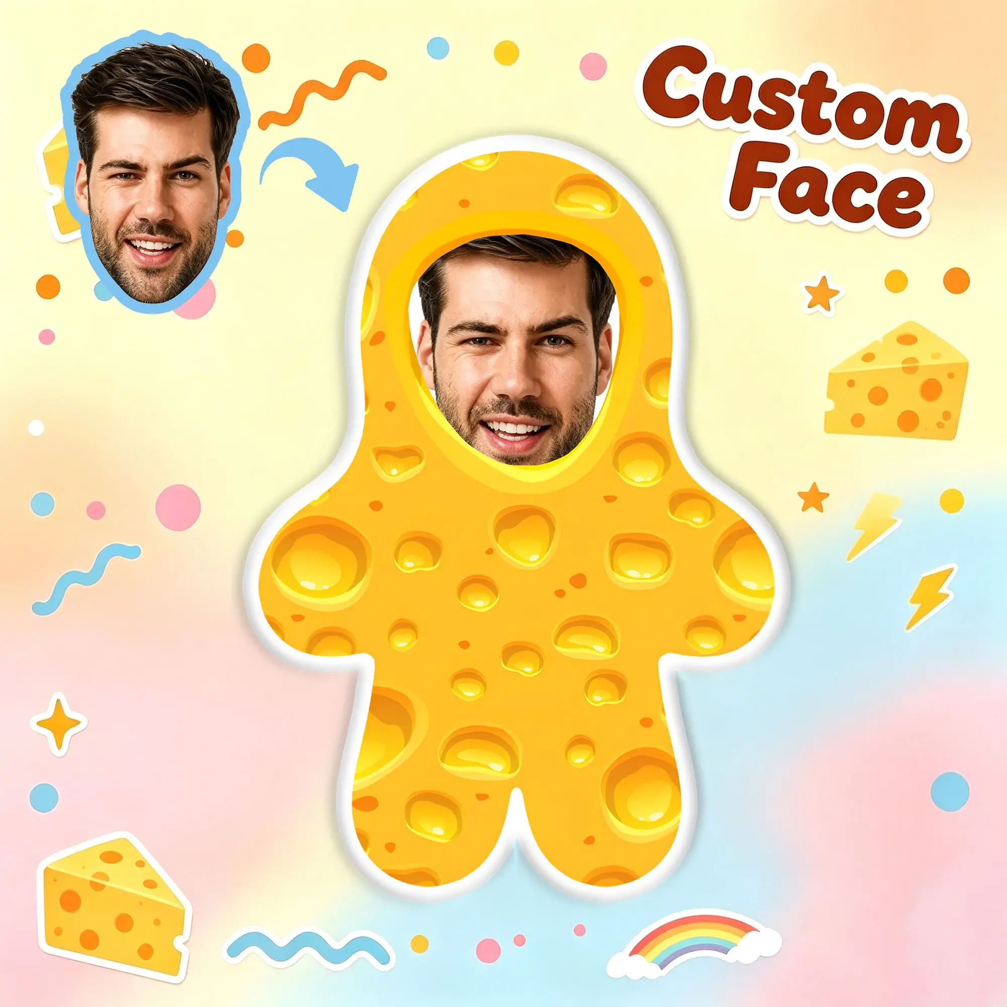 Custom Cheese Face Pillow Cushion Double Sided  Stuffed Home Decoration Salon Personalized Plush Pillows Boyfriend Anniversary