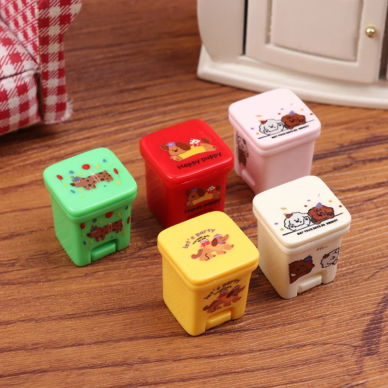 Set of 5 Cartoon Garbage Can Designs; Miniature Dollhouse Furniture; Fun Pretend Play Toy Accessories