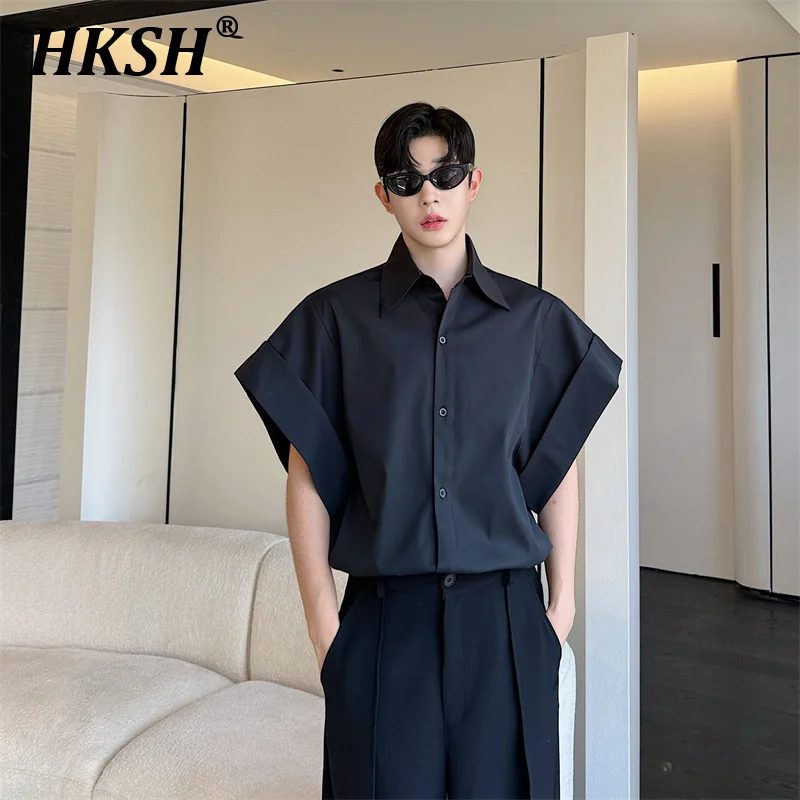 

HKSH Summer New Korean Style Niche Dark Design Large Sleeve Cage Shirts Ins Trend Men's Tide Chic Fashion Streetwear Tops HK1702