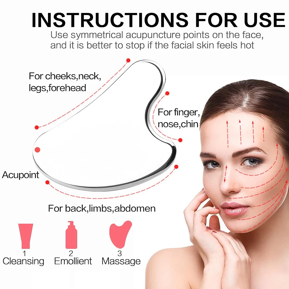 Gua Sha-masajeador Facial de acero inoxidable, herramienta de masaje de estiramiento Facial, antiarrugas, estiramiento de la piel, enfriamiento,