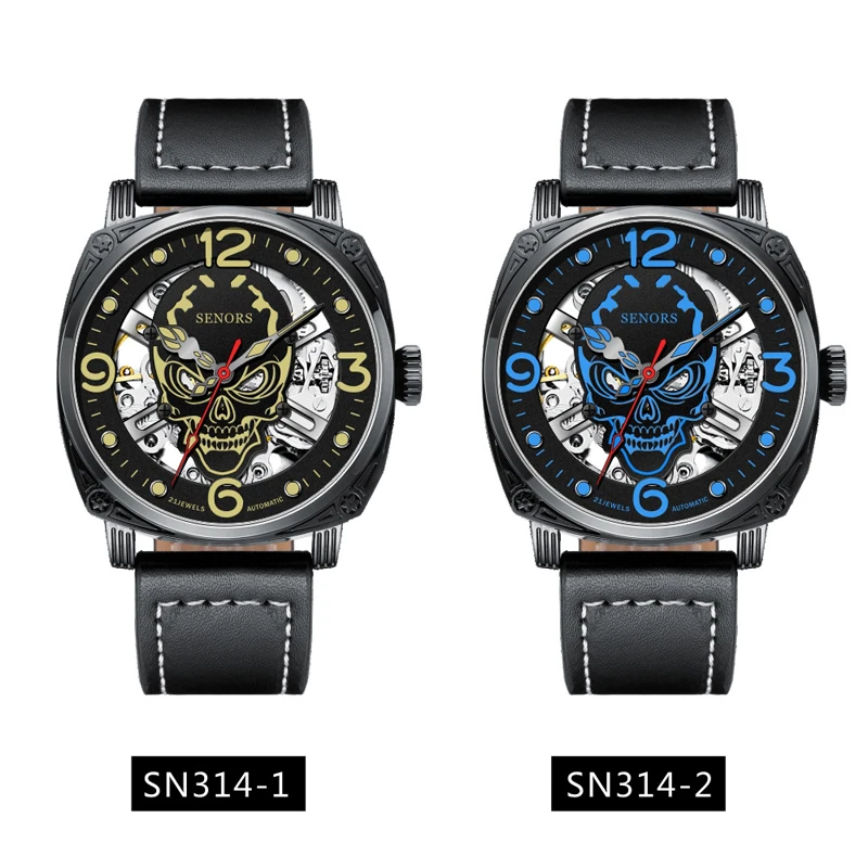 Luminous Skull Men Watch Top Brand Luxury Military Automatic Mechanical Male Clock Sport Waterproof Leather Wristwatch Relogio