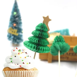 10PCS 3D Christmas Tree Paper Umbrella Cocktail Parasols Cake Topper Drink Fruit Picks Decoration For Navidad Xmas Party Supply