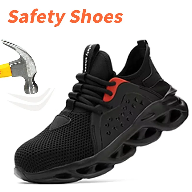 Safety shoes Smash men stab resistant breathable working lightweight work sneakers steel toe Boots Male