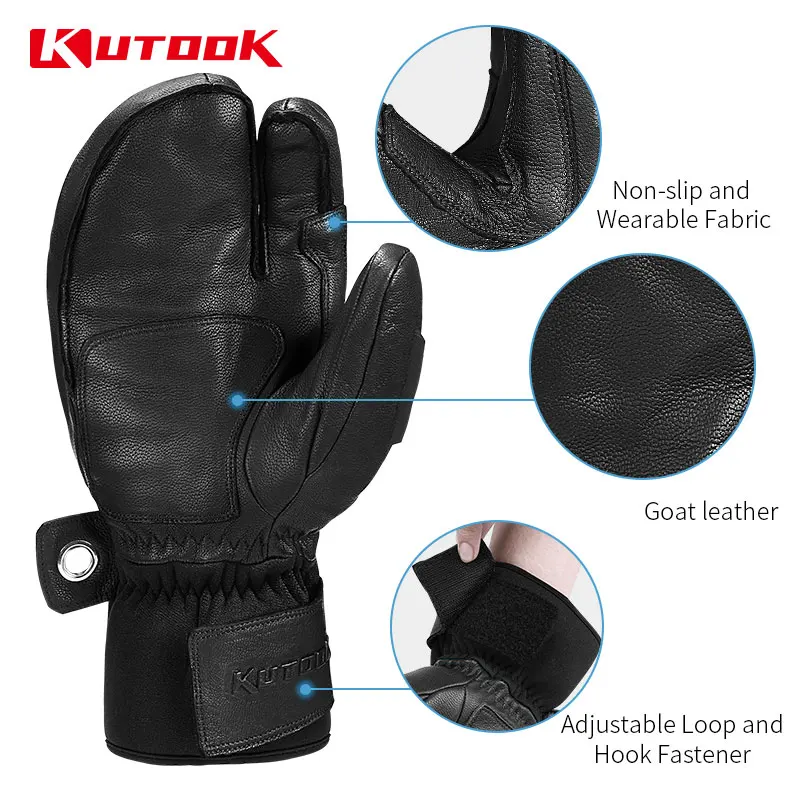 KUTOOK Winter Ski Gloves Thermal Skiing Snowboard Gloves Mittens Leather Outdoor Snow Gloves for Skiing  Protection Accessories