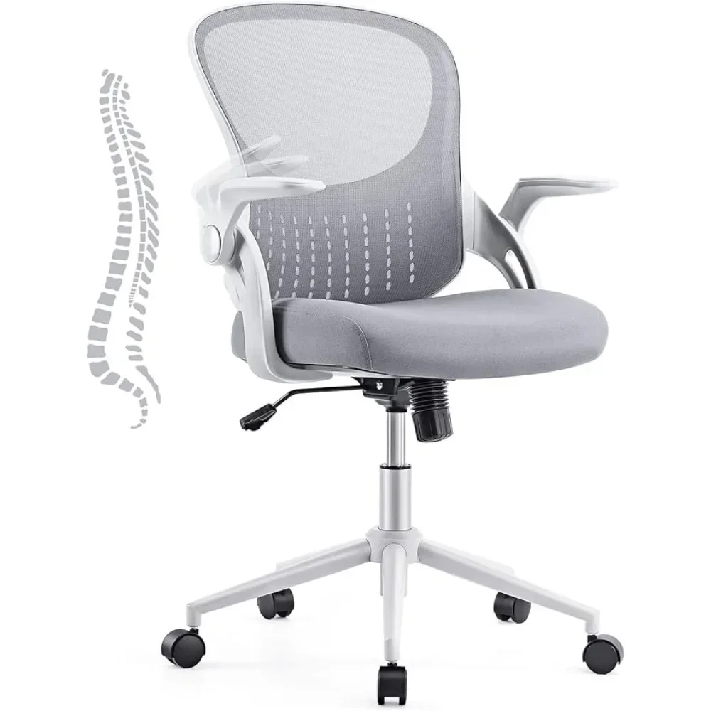 Silla ergonómica de escritorio para el hogar y oficina, asiento de malla con soporte Lumbar, reposabrazos giratorio, ajustable, color gris