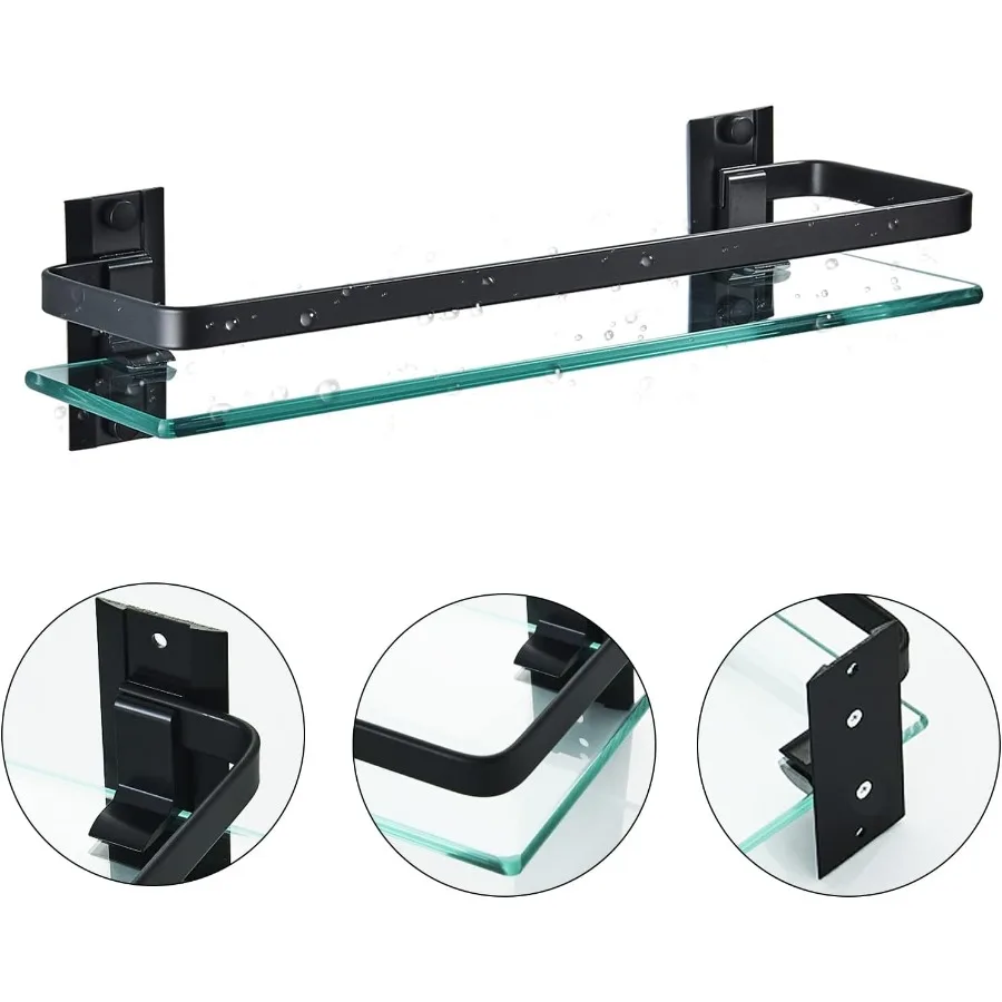 3-pack bathroom glass shelves, aluminum tempered glass. 1-tier storage organizer wall mounted