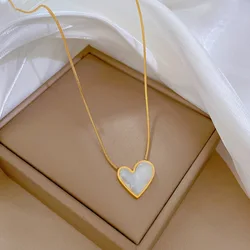 316L Stainless Steel 2-Color Love Heart Oysters Pendant Necklace For Women New Trend Girls Clavicle Chain Jewelry Gifts