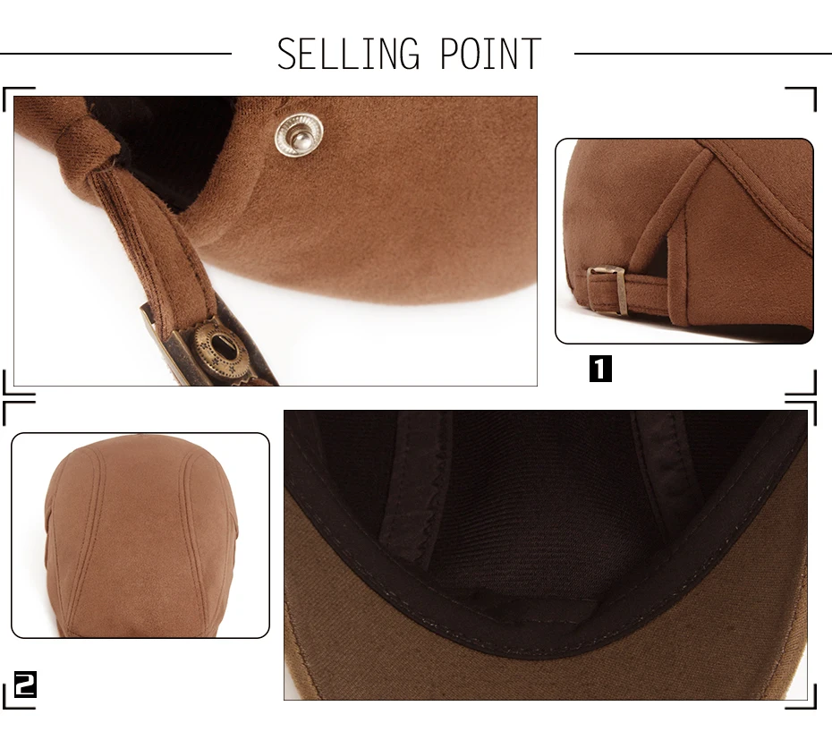 Herbst Winter Faux Wildleder Baskenmütze Mode Frauen Männer Retro Zeitungsjunge Mütze Casual Flache Visier Hut Berets Seite Schnalle Für Einstellbar Neue – Detail 2