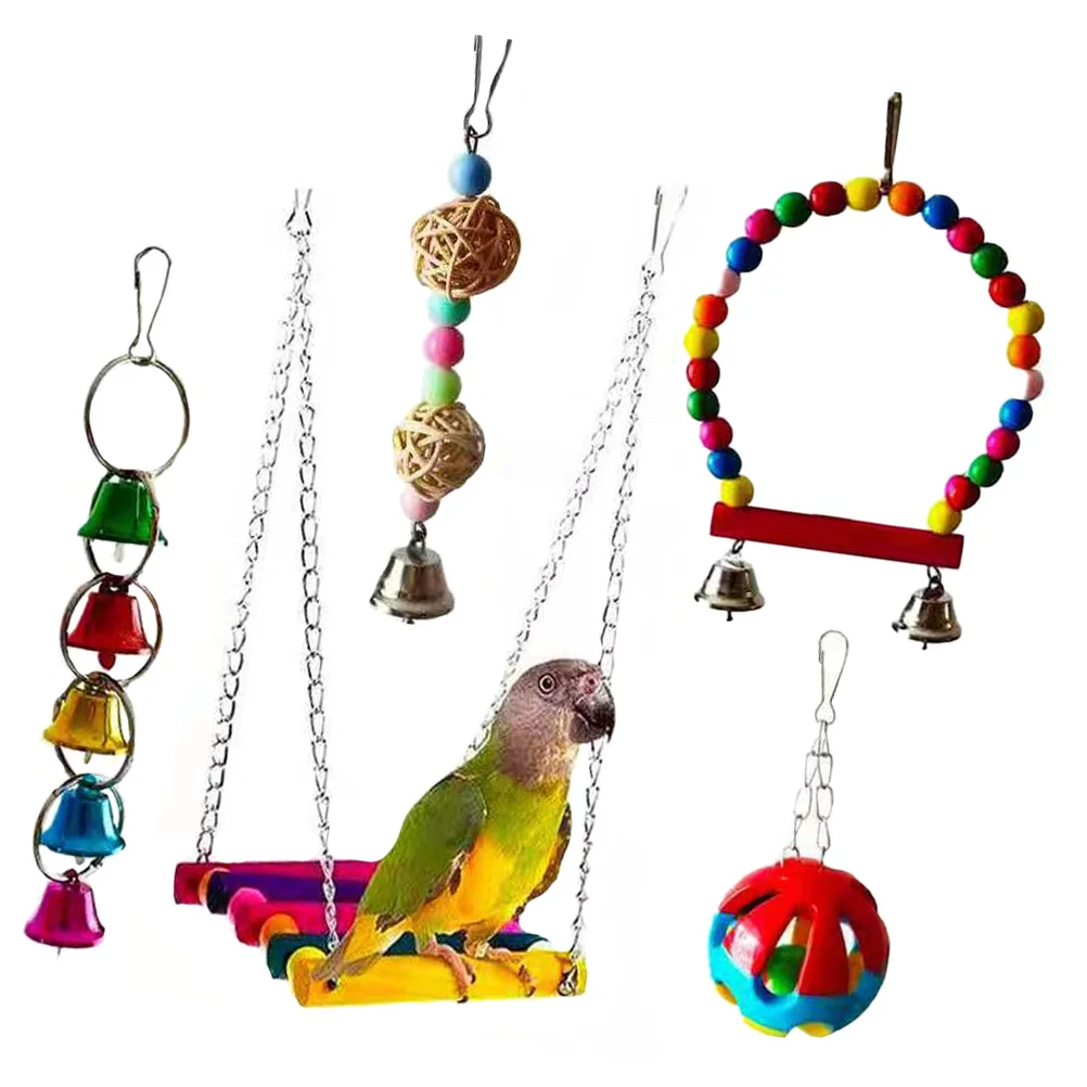 

5 PCS Parrot Pet Supplies Bird Set Chewing Plastic Wooden Plaything Bite