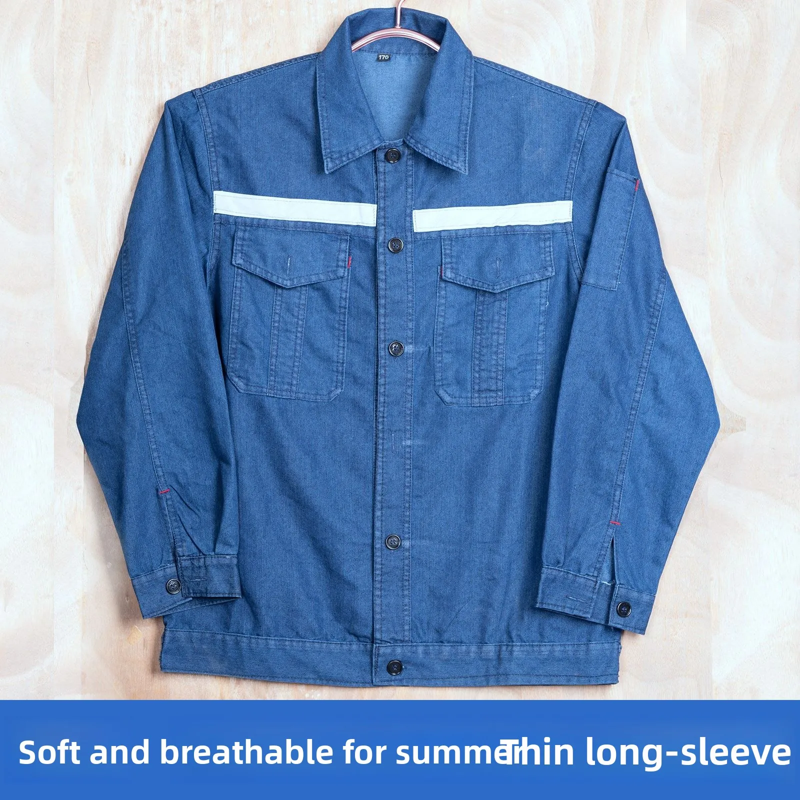 

Легкий летний джинсовый рабочий комплект для мужчин из прочной хлопковой смесовой ткани со светоотражающими полосами для мужчин и женщин