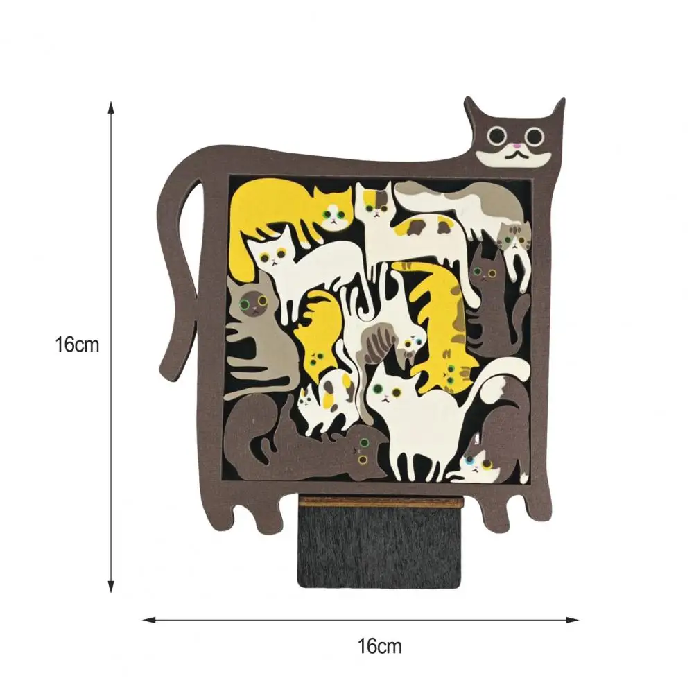 Wooden Cat Puzzle Game Pocket Travel Game for Car Road Airplane Activities Stress Relief Cat Figurine Puzzle for Birthday Party