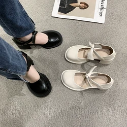 Beige Heeled Sandals Round Toe 2024 Women's Bow Shoes Shallow Mouth All-Match Black New High Block Girls Comfort Summer Clear