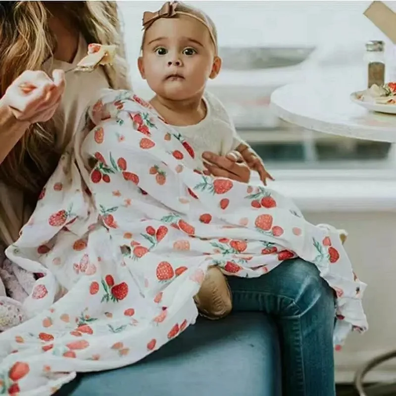

Strawberry 100% Cotton Soft Baby Muslin Blanket 47x47 Inch Breathable Swaddling Receiving Blanket for Newborn Infant, Perfect