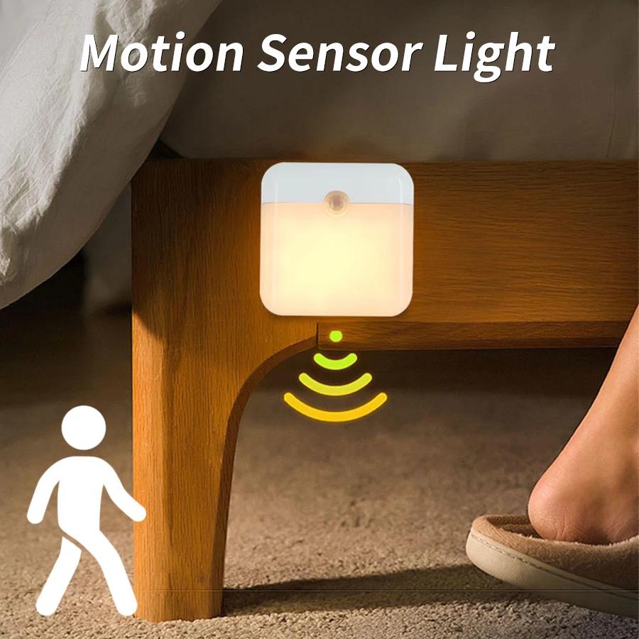 

Светодиодный светильник с датчиком движения, беспроводной светодиодный ночник, USB перезаряжаемый ночник, лампа для шкафа, лестница, гараж, кухонный светильник