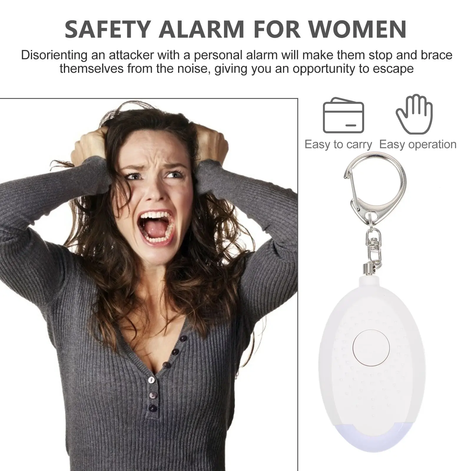 Personal Alarm Security LED Light Sound Women Kids Elder Safety Emergency Key Chain Travel Outdoor Activity