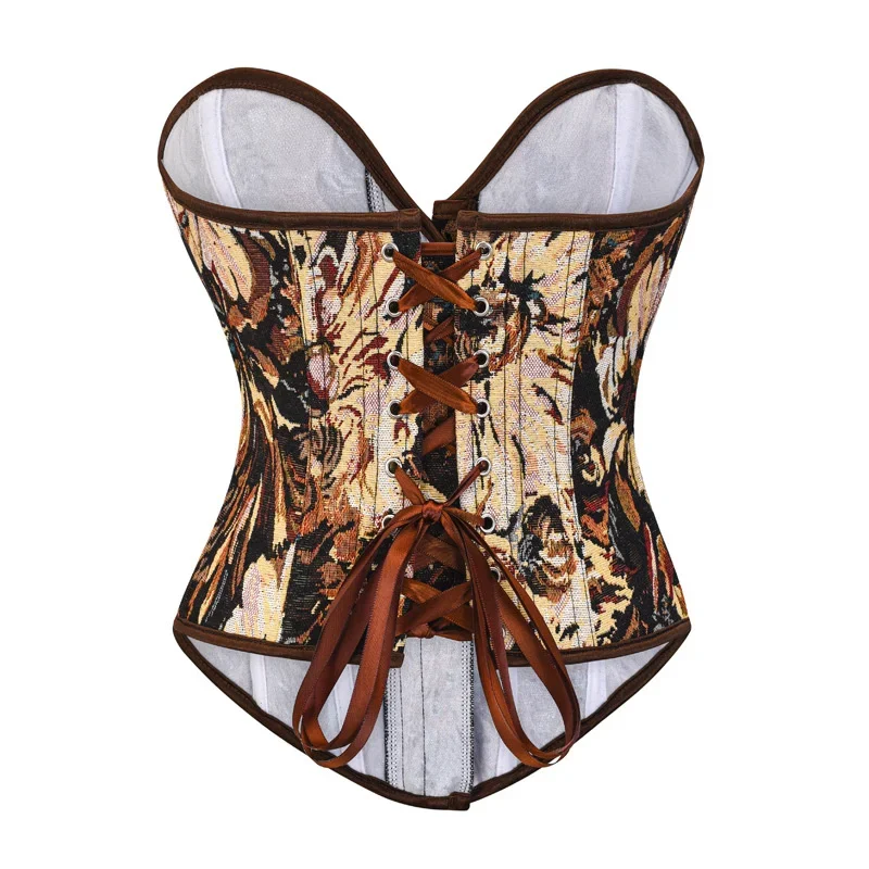 Fashion Monet Oil Painting Style Plastic Bone Overbust Corset Retro Floral Print Body Shaper Sexy Lingerie Bustier Top For Women