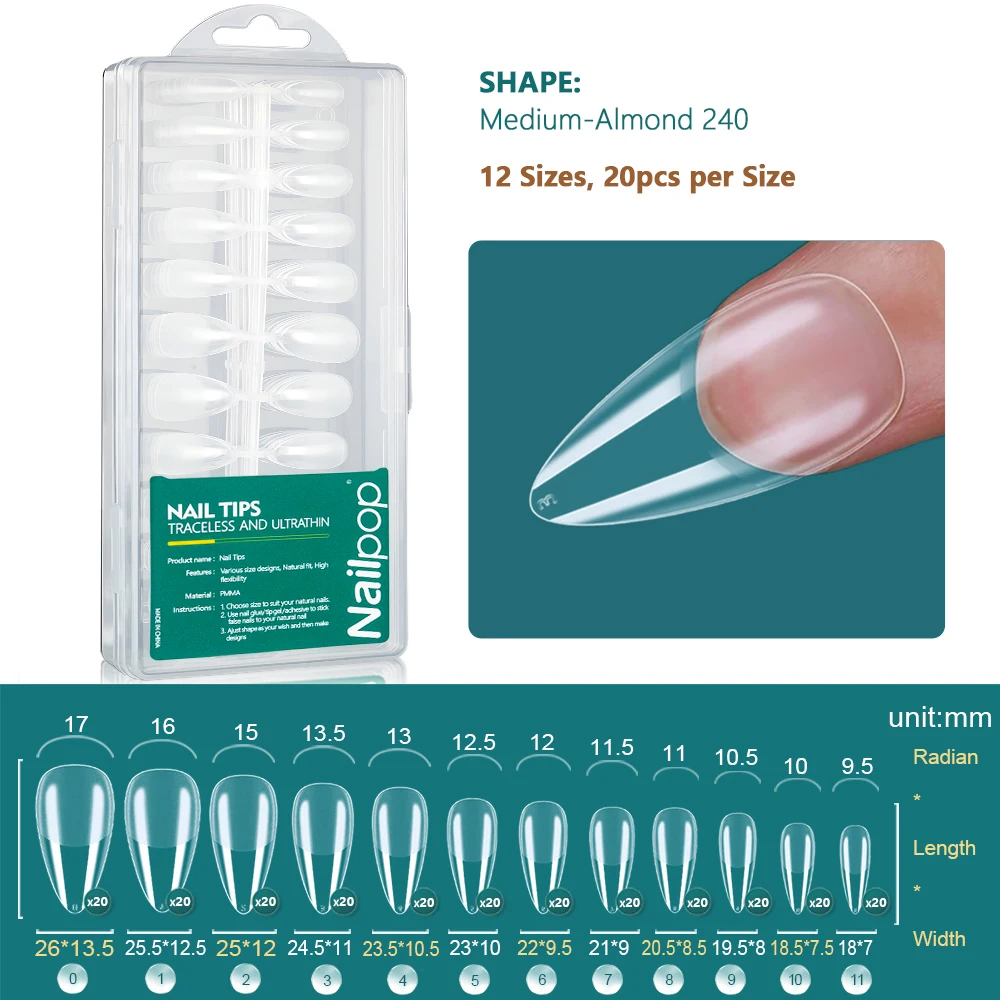 NAILPOP 240PCS Soft Gel Nail Tips Kit Full Cover Nail Extensions Vorgeformte Halbmatte Acryl Falsche Gelly Nails Salons Home DIY – Detail 6