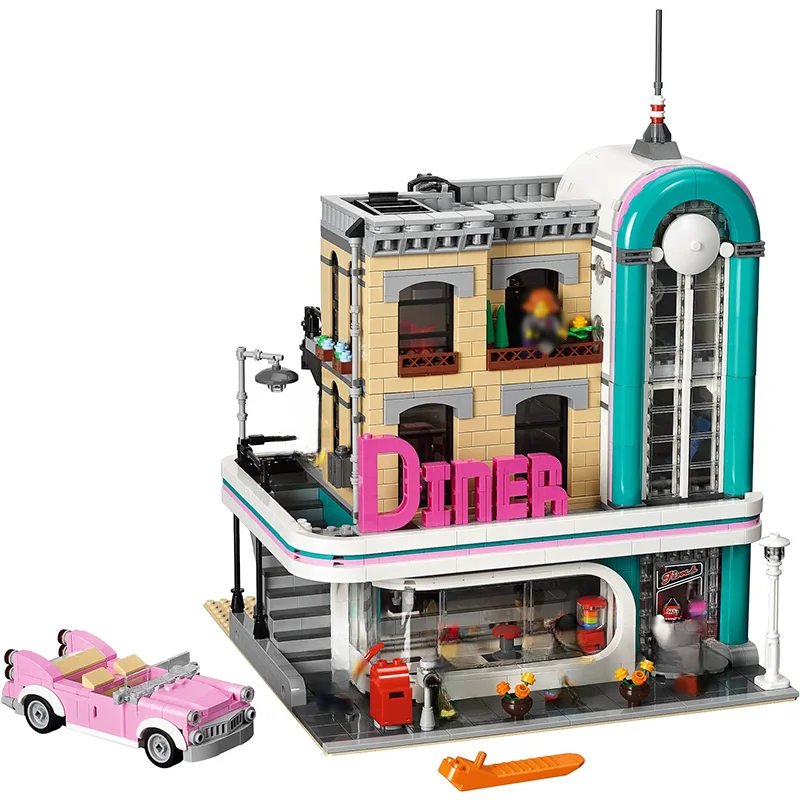 Décennie s de Construction Modulaires à Tiges Créatives MOC LEPIN 15037, Modèle de Dîner du Centre-Ville, Puzzle en Briques, Jouets pour Cadeau, 2480, 10260 Pièces