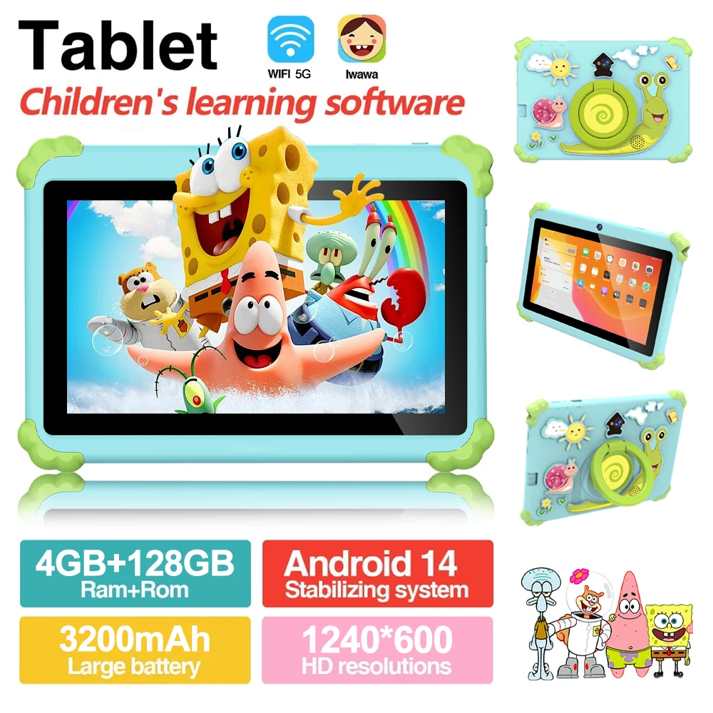

Upgrade Kids Tablet 7.1 Inch Android 14 4GB RAM 128GB ROM 1TB Expand 1280x800 HD IPS Screen 3200MAH Battery GPS Bluetooth WiFi