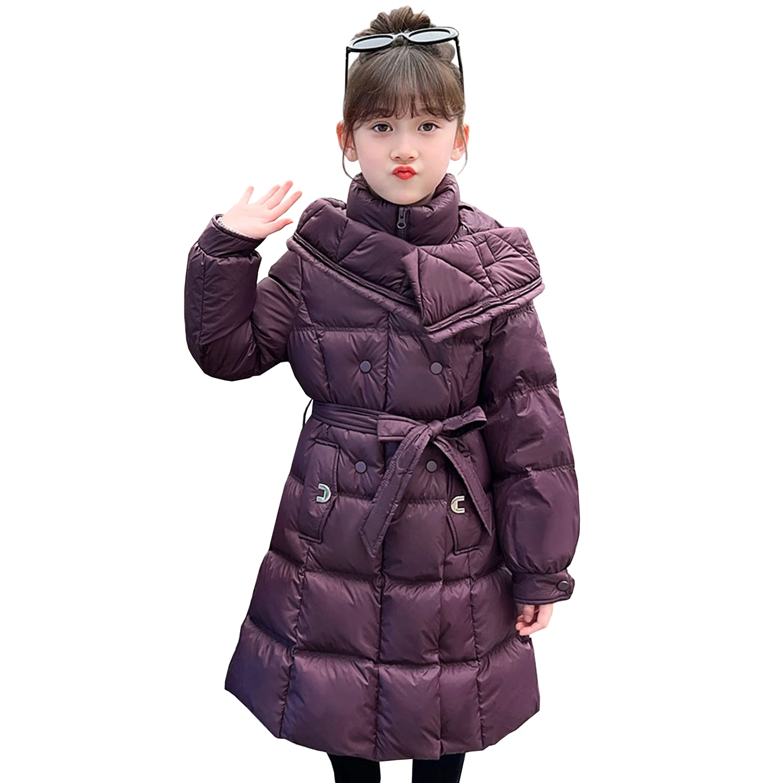 

Girls Winter Coat Thicken Warm Kids Long Sleeve Down Jacket with Hood Children's Parka Puffer Coat Teenagers Overcoat Outerwear