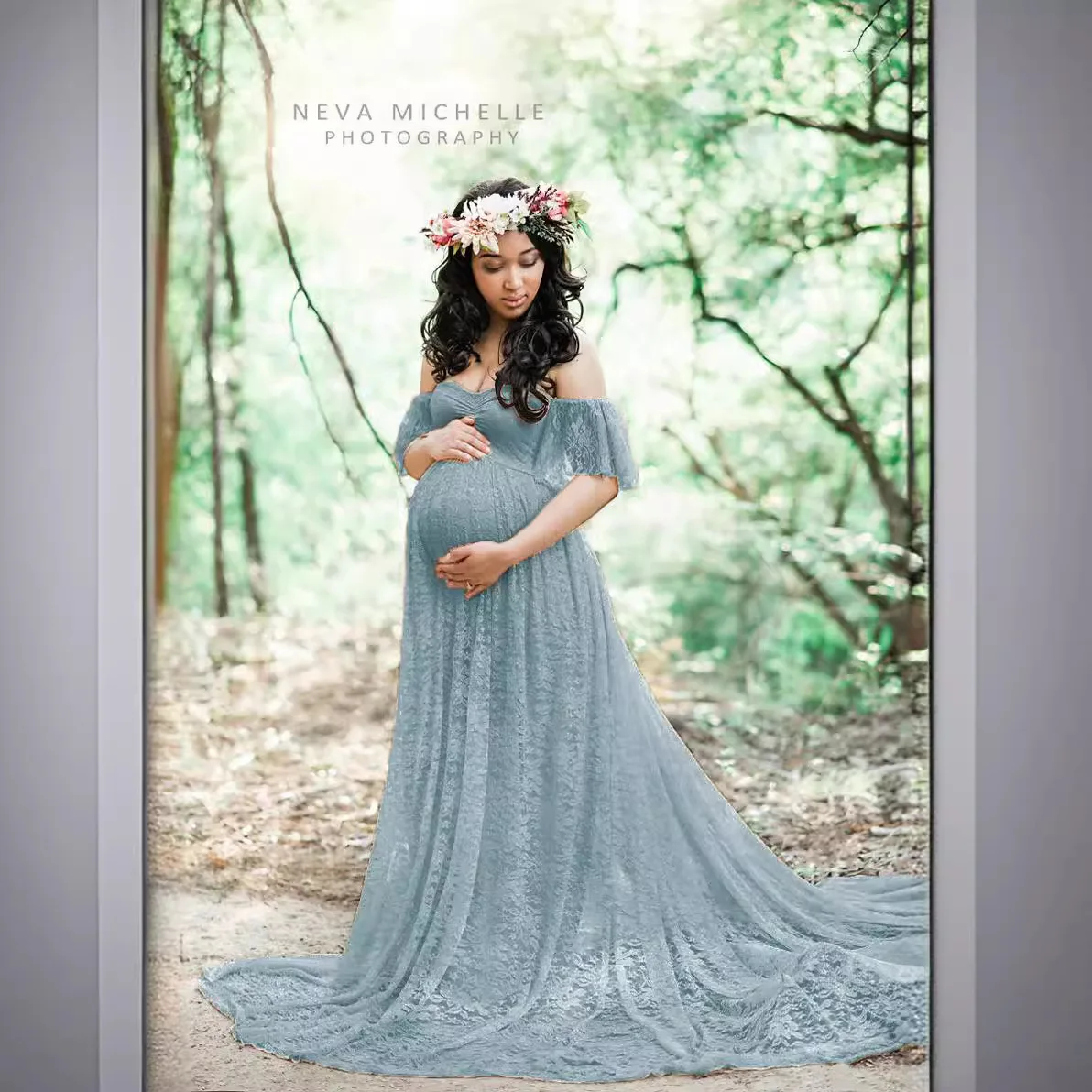 Pregnant Wedding Dress~  lace pregnant women's trailing short sleeves long skirt photography flying sleeve dress53