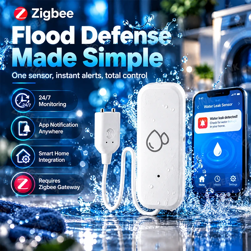 Zigbee Water Leak Detector Smart Flood Sensor For Kitchen Sink Bathroom Wireless Leakage Alarm with Remote App Monitoring