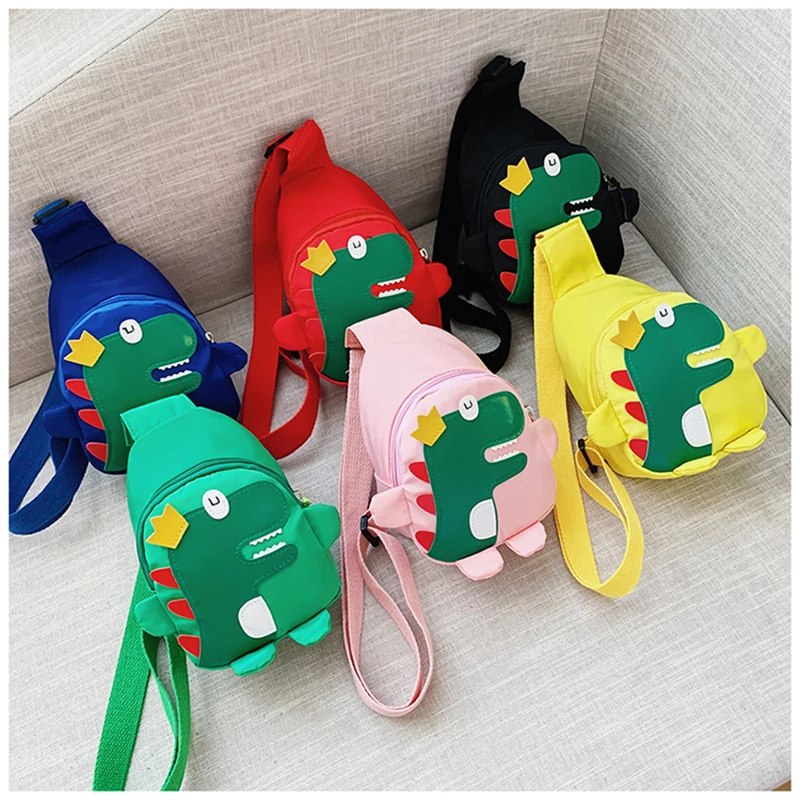 Cintura de dinossauro bonito dos desenhos animados para meninos e meninas, sacos de ombro infantil, peito ajustável, sacos crossbody, bolsa para telefone, novo