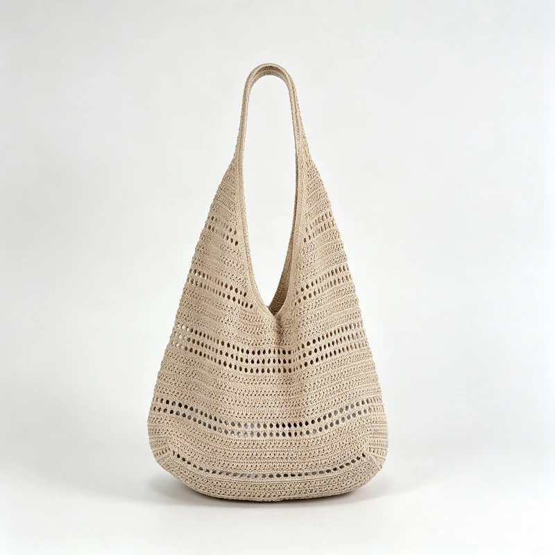 Hohlgestrickte Unterarm-Schultertasche, koreanische Damen-Handtasche, süß, niedlich, schlicht, einfarbig, gewebte Handtasche, lässige Tragetasche für Pendeln und Reisen – Detail 1