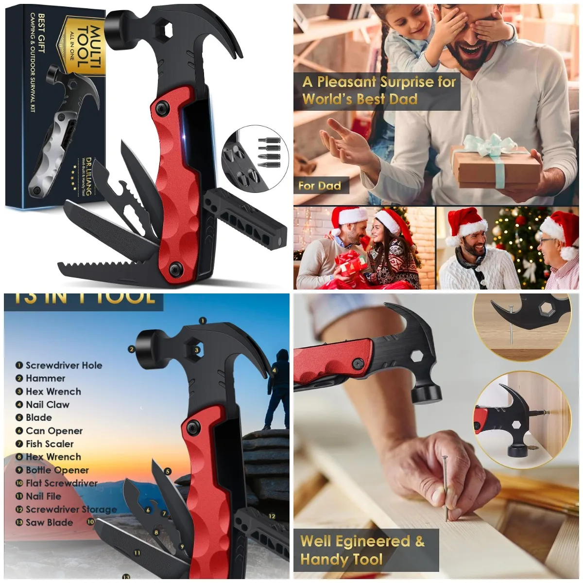 

Мультитул 13-в-1, подарки для кемпинга для мужчин, инструменты для выживания для папы, рождественские гаджеты для него