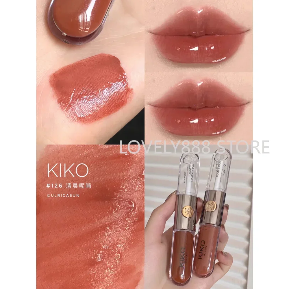 KIKO Double Head Make Up Lip Oil Lip Glaze Lipstick Mirror Gloss Top Coat Long-Lasting Transparent Lip Color Makeup Cosmetics