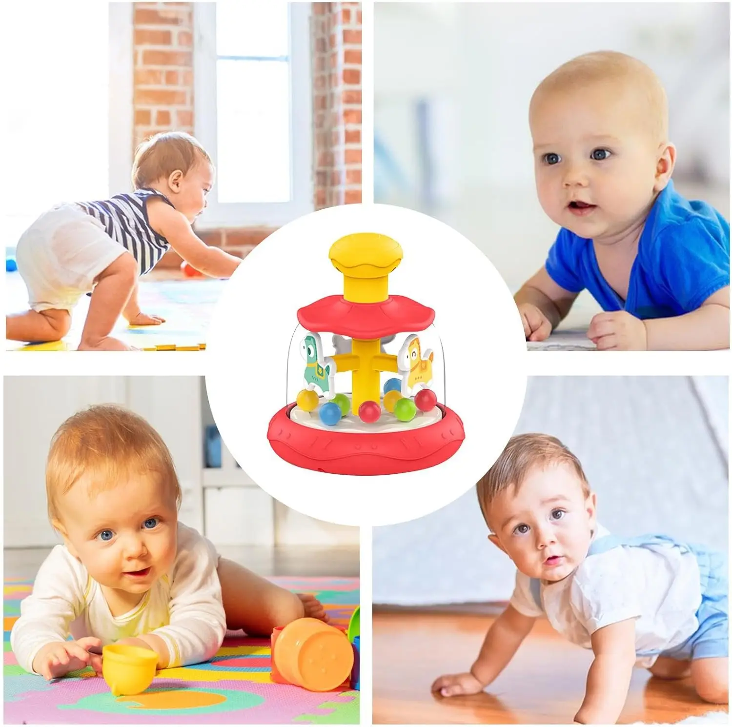 Cartoonpers, draai, spelen, carrousel, dier, baby, puzzel, vroege educatie, handoogcoördinatiespeelgoed