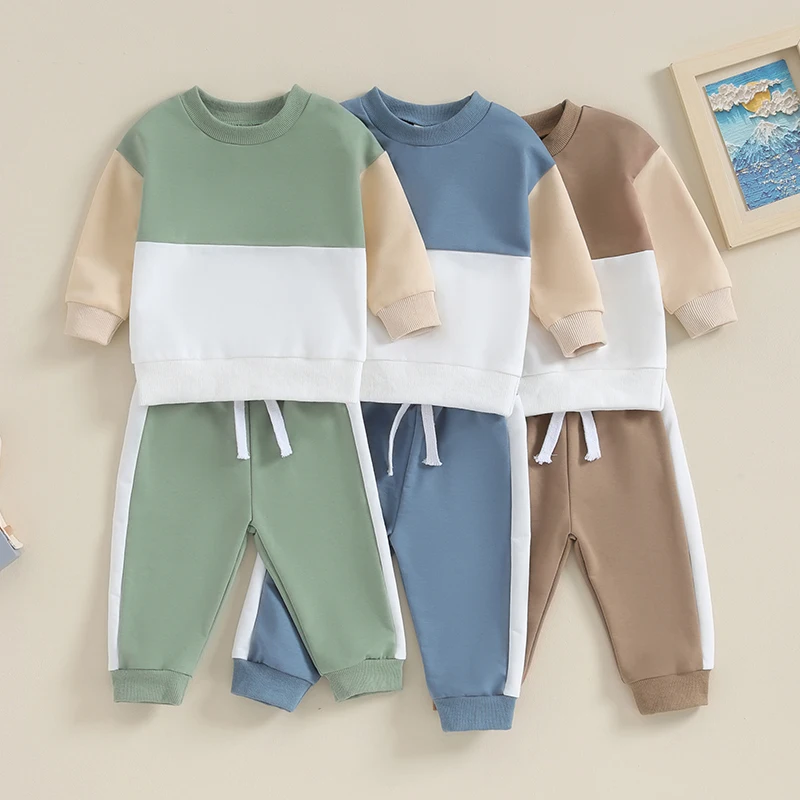 

2023-08-21 Lioraitiin 6M-4Y Newborn Baby Boys Clothes Set Contrast Color Sweatshirt Elastic Waist Pants Outfits Toddler Suits