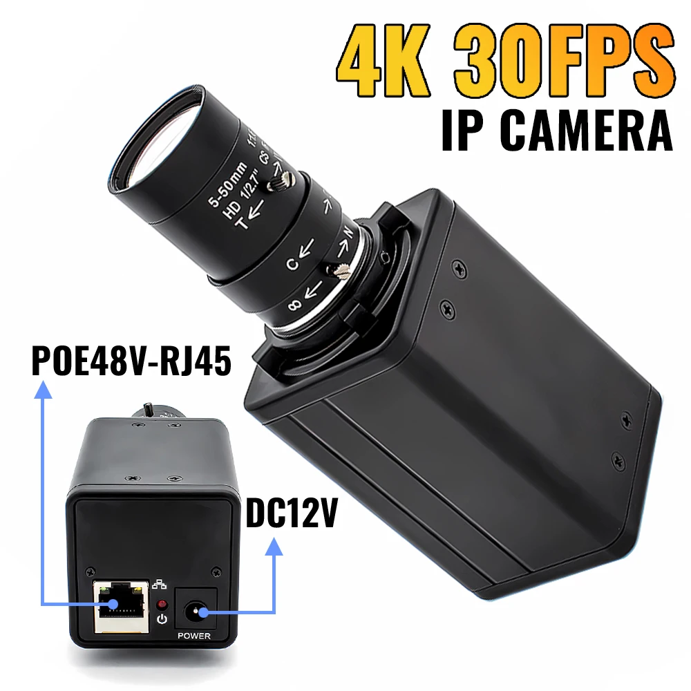 POE IP Camera 8MP 30FPS Industrial Webcam Metal Housing With 5-50mm Varifocal Lens Support RTSP Onvif H.265 Security Protection
