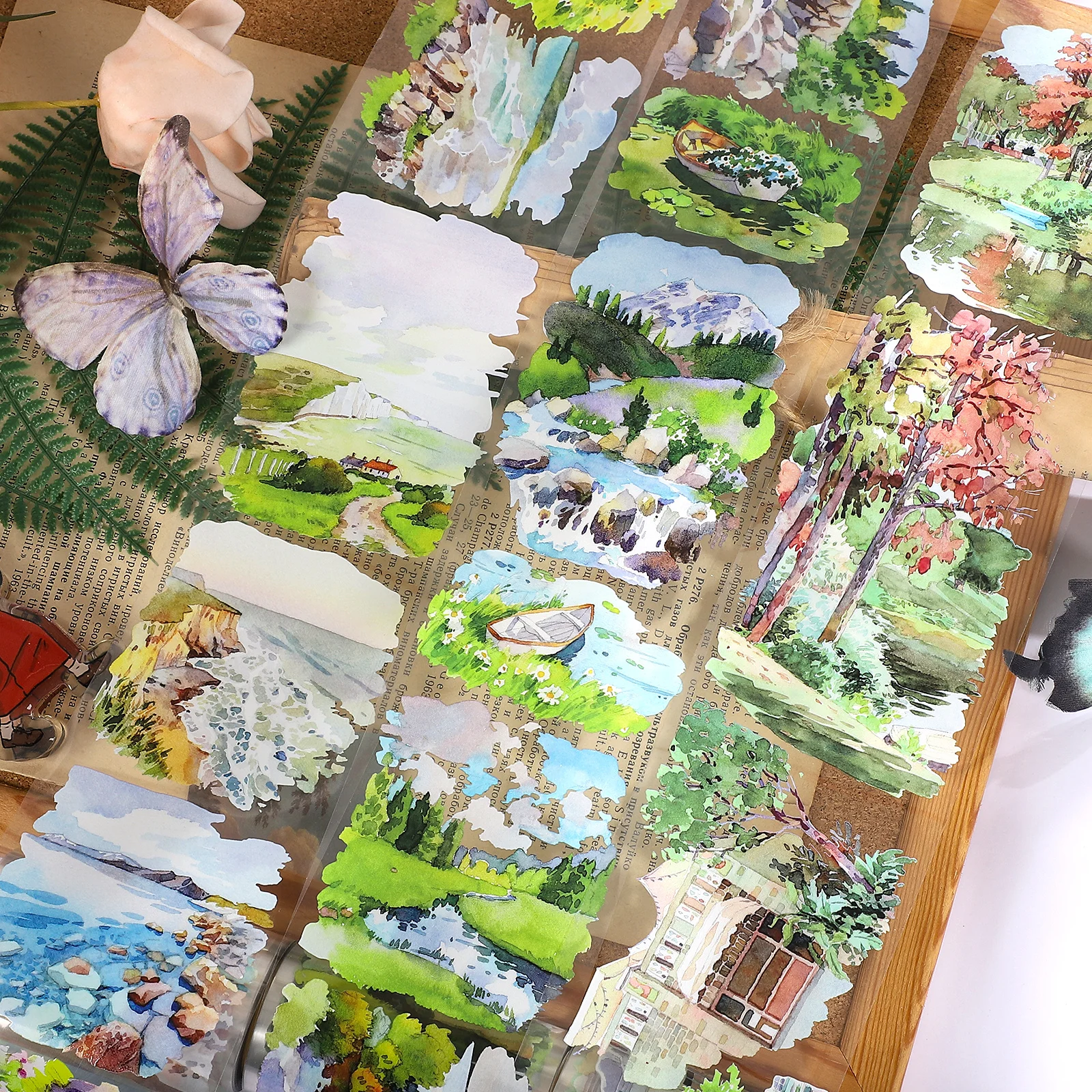 Vintage Foresta Pianta Casa Mare Alba Paesaggio Nastro in PET Creativo Diario fai da te Materiale Collage Scrapbook Cancelleria