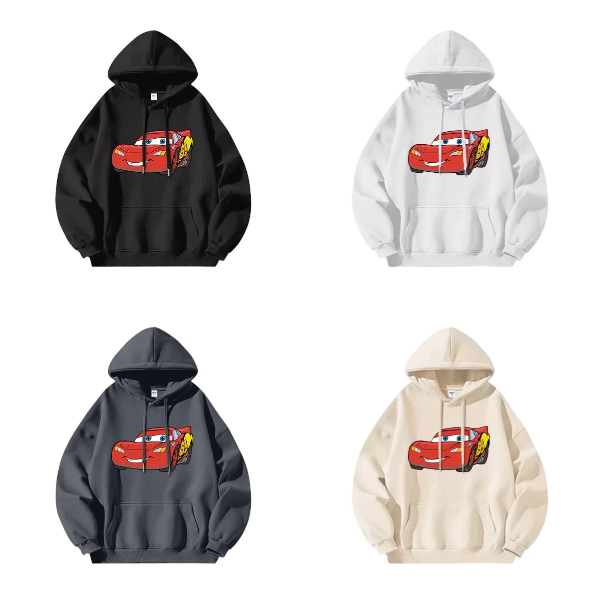 سترة بقلنسوة لسيارة سباق ديزني ماكوين للأطفال فضفاضة تناسب أزياء الخريف للأولاد ذات طابع كرتوني وتعاون أفلام السيارات