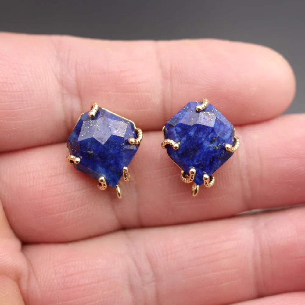 6pair Natural Stone Earrings Loop Connector Blue Lapis Quartz Stone Geometric Earring DIY for Women Hanging on Drops Earrings