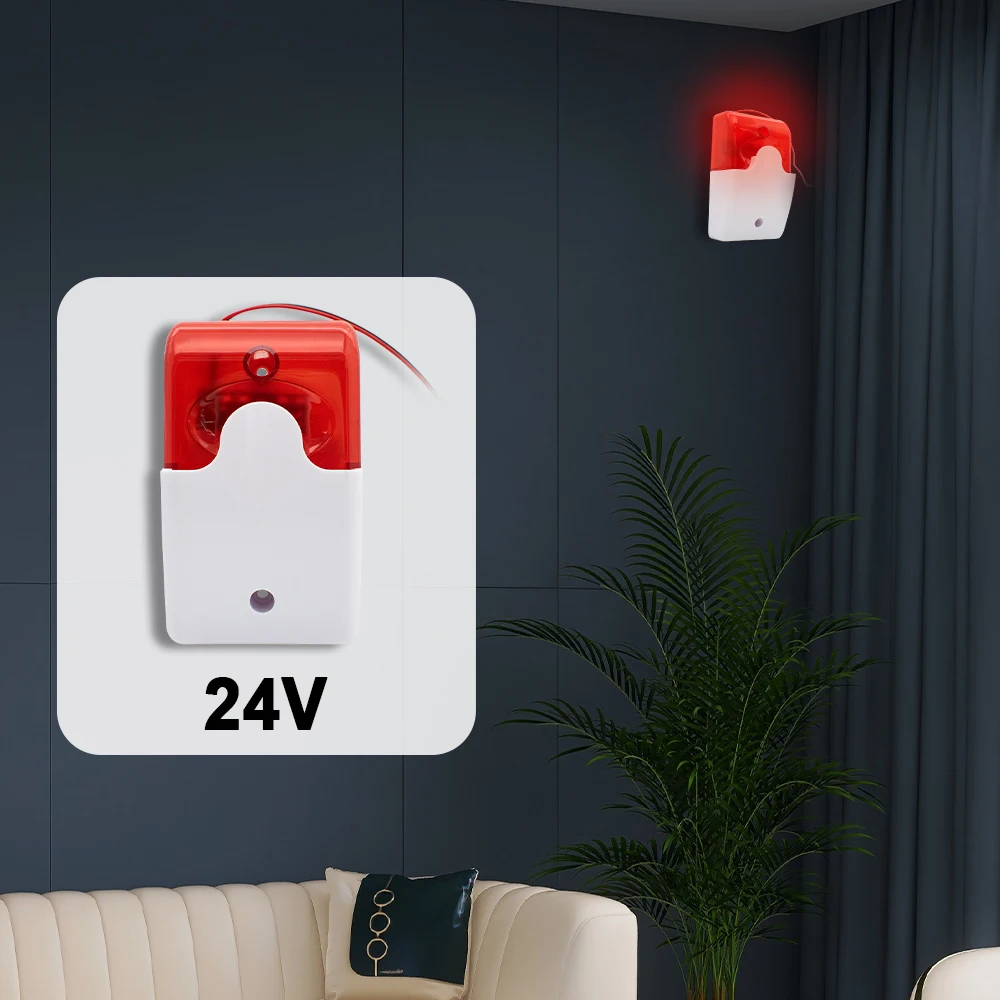 Mini Strobe Siren Indicator Light Sound Alarm Lamp Wired Red Blue 12V 24V Flashing Light with 110DB Audible Alarm Horn