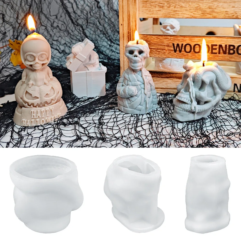 DIY Halloween Ghost Bat Skull Silicone Mold Plaster Aromatherapy Ornament Pumpkin Candle Epoxy Molds For Resin Making Decoration