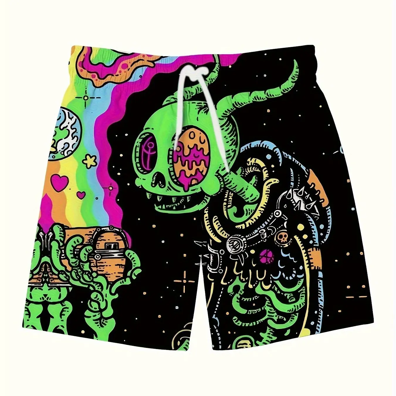 

2026 New "Psychedelic Alien"3D Print Y2K Oversized Quick-Dry Beach Shorts Men Streetwear Vacation Festival Bottoms
