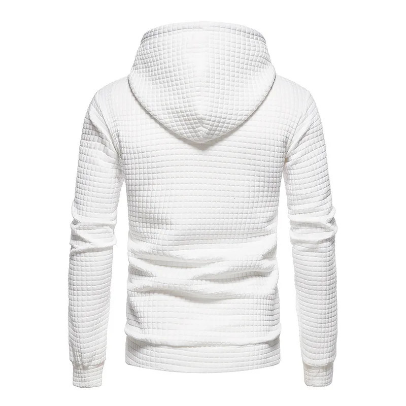 Felpa con cappuccio waffle a quadri piccoli alla moda da uomo, pullover con cappuccio oversize con colletto allacciato autunno inverno con tasca
