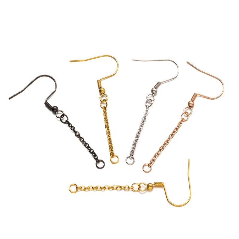10 stücke Edelstahl Ohrring Haken Drähte mit langen Kette Stecker Zubehör für DIY Anhänger Charms Schmuck machen Ergebnisse