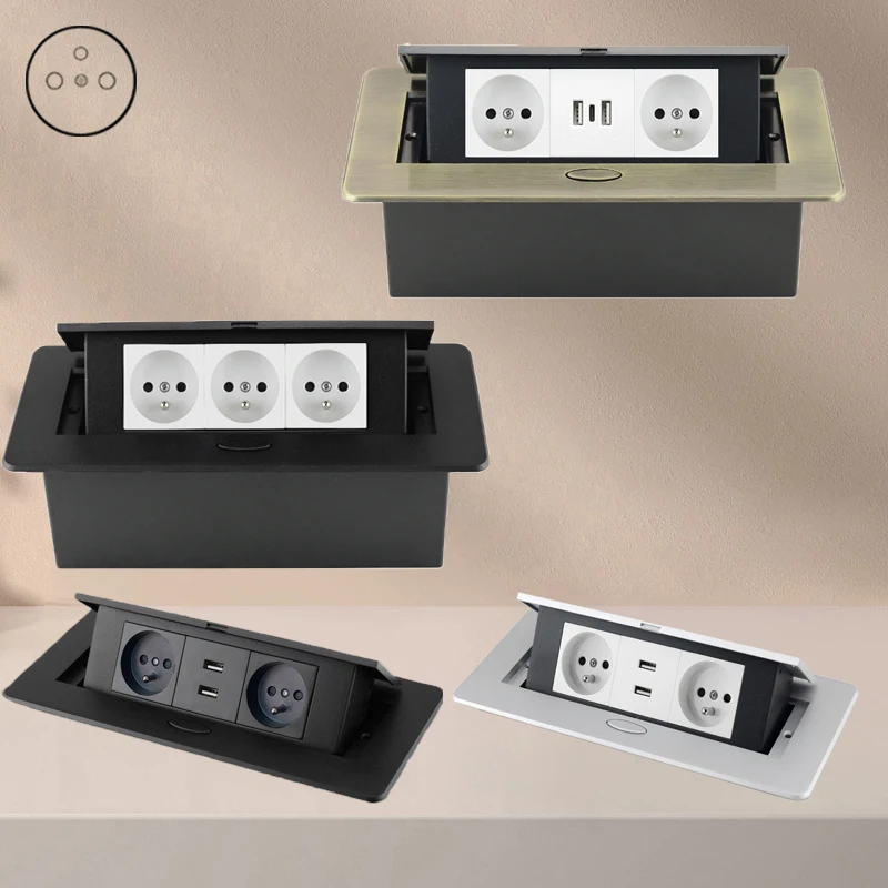 French standard, pop-up desktop socket, three interfaces, with Type-C fast charging, USB interface, metal panel, three styles